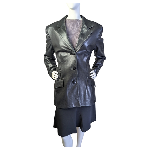 Danier Jackets & Blazers - Vintage 90s Danier Minimalist Black Lamb Leather Blazer Jacket | Size M/L